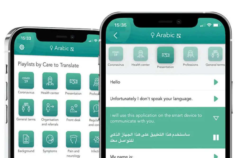 skjermbilde av appen Care to translate på mobil